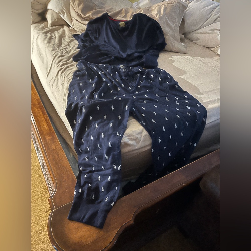 Polo by Ralph Lauren Men's Dark Blue Pajama Set with Light Pattern